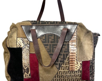 Vintage 1990 Fendi  Authentic Patchwork Tote Shopper Bag Purse OOAK