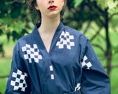 VTG Marimekko Pivo by Katsuji Wakisaka 1975 Blue White Cotton Dress Coat M