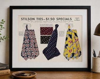 Lámina publicitaria vintage de corbatas para hombre Stilson de la década de 1940, impresión a color, 8.5 x 11 pulgadas, n.° 2