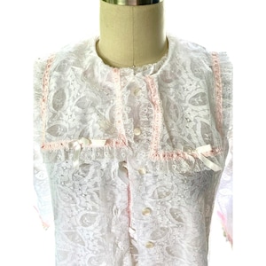VTG 1960s Perri Ann Peignoir Set White Lace Bridal Nylon M L Romantic M/L image 10