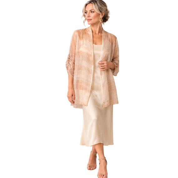 Armani Collezioni, Giorgio Armani Le Collezioni Silk Organza Jacket: Iridescent Pink Beige Sheer (Size 8)