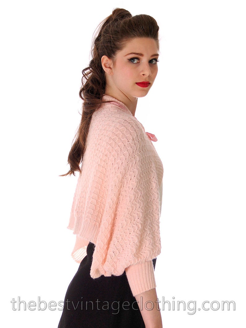 Vintage Baby Pink Hand Knitted Shrug Uniquely Made 1950s One Etsy