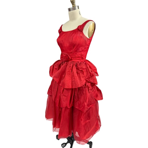 trashy bridesmaid dress Vtg 1950s Red Silk Organdy Party Dress Diva Sz 6 Damaged Color:White/Blush B+W Edit Sophia Tolli 