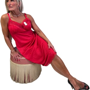 Vintage 1950s Lorraine Red Nylon Full Slip NWT Sz 38 M