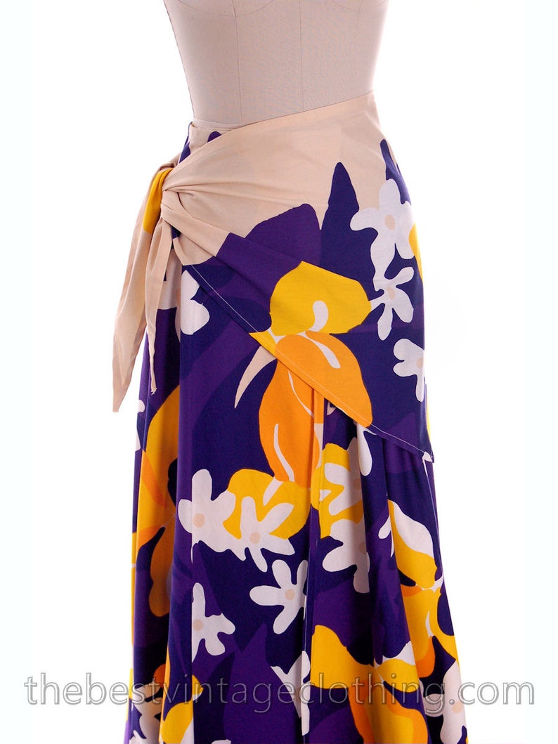 Vintage 70s Cotton Maxi Wrap Skirt & Scarf OO Rings Colorful Etsy