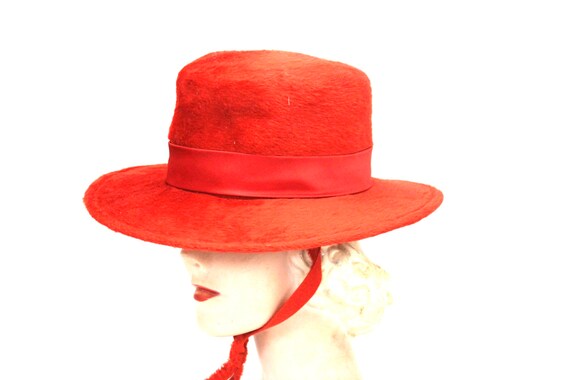 Vintage Adolfo Realites Red Fur Felt Brimmed Hat … - image 7