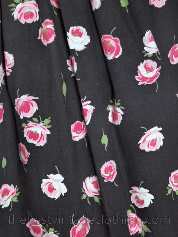 Sweet Vintage 1940s Cotton Skirt Pink Roses Print… - image 5