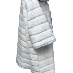 1950s Retro Womens Ivory Swing Coat Faux Fur Huge Buttons S/M 3/4 Bell Sleeves