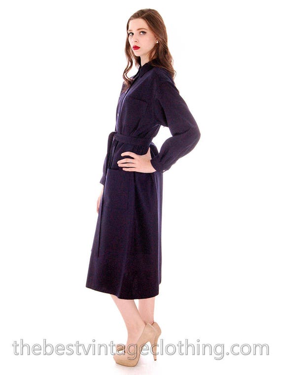 Vintage 1970s Vuokko Coat Dress Navy Fine Wool Mo… - image 1