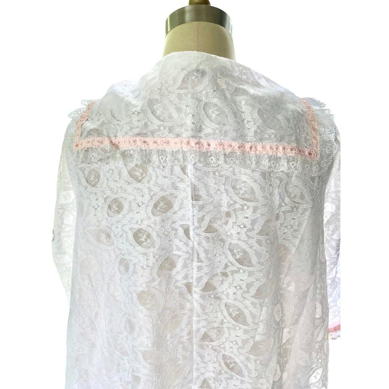 VTG 1960s Perri Ann Peignoir Set White Lace Bridal Nylon M L Romantic M/L image 9