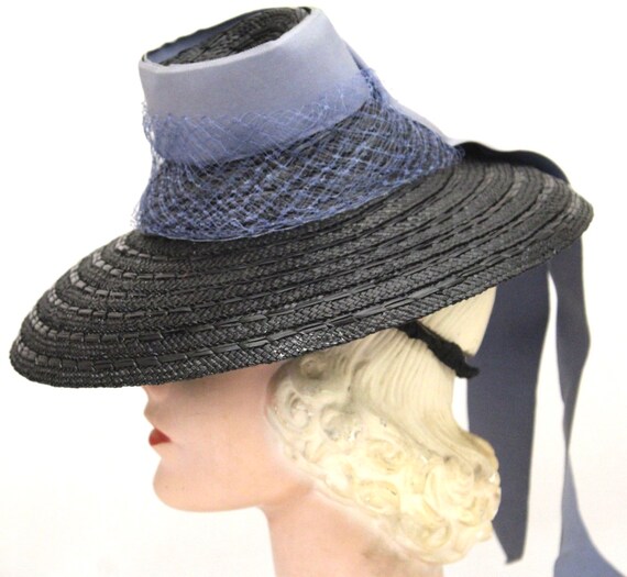 Vintage Brimmed Fascinator Hat Tri-Color Cone 193… - image 5