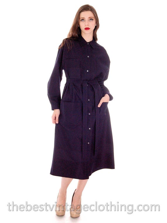 Vintage 1970s Vuokko Coat Dress Navy Fine Wool Mo… - image 2