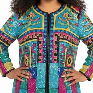 VTG 1980er Jahre Judith Ann Beaded Paillettenjacke Plus 1X Studio 54 Glam