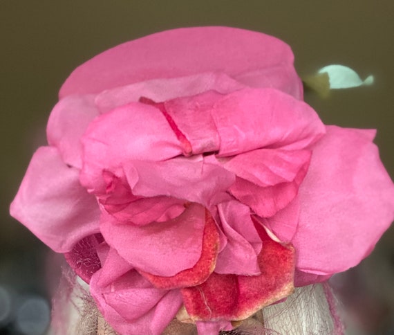 Vintage Fascinator Veiled Doll Hat Hot Pink Huge … - image 9