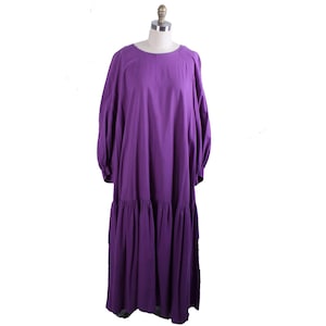 RARE VTG 1970s Vuokko Purple Cotton Maxi Dress Bold Sleeve Finnish  Design S/M