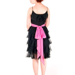 Perfectly Sweet 16 1960s Cocktail Dress / Black Vintage Dress Chiffon with Ruffles Small LBD image 4