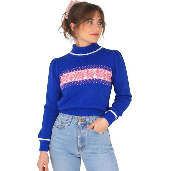 VTG 80s S-Kimo Susie's Casuals Fairy Kei Snowflake Puff Sleeve Sweater M