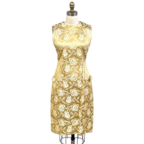 Vtg Chinese Cheongsam Slim Cocktail Dress Gold Damask 36" Bust Womens S/M -  Etsy