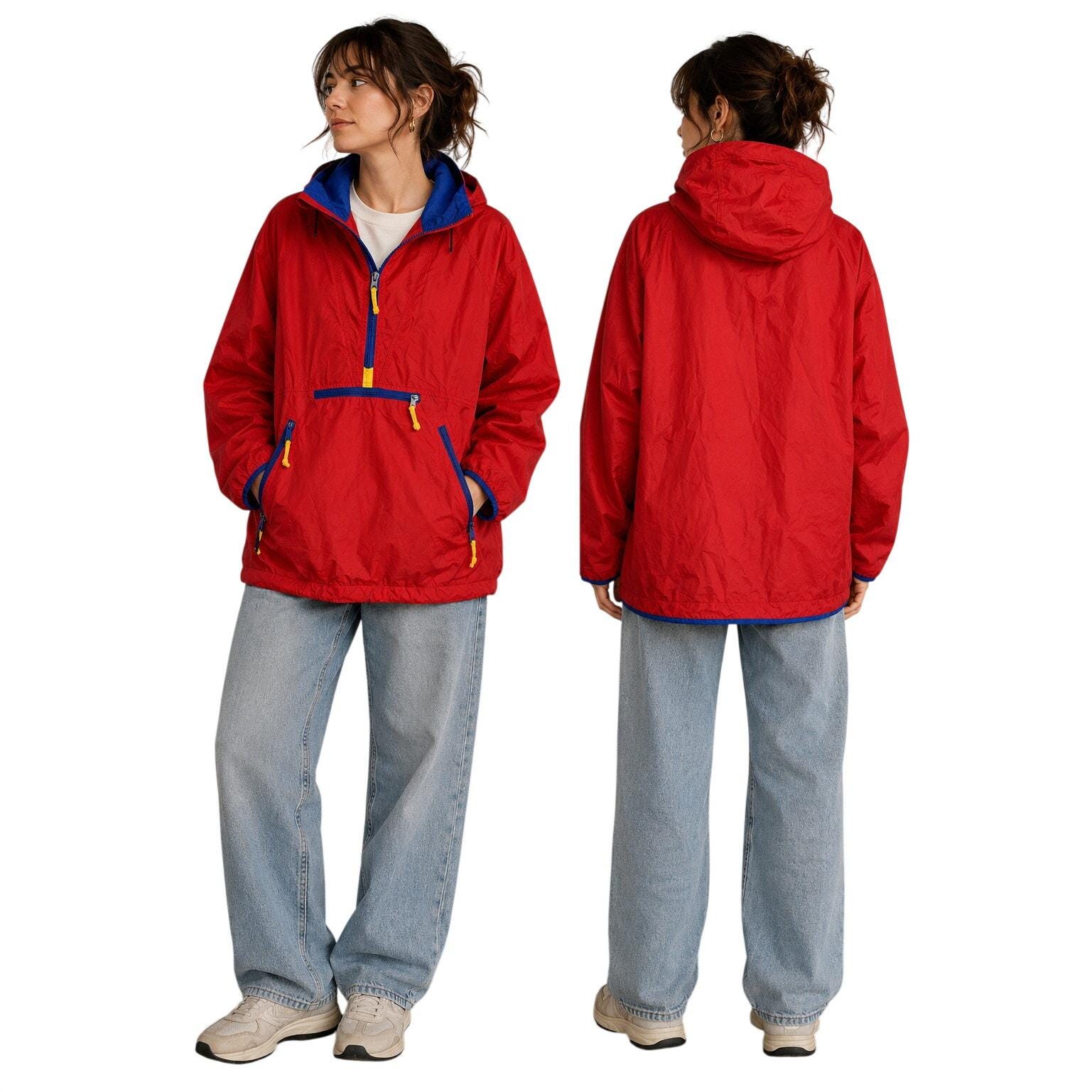 Sierra Designs, VTG 80s 90s Sierra Designs Red Blue Pullover Windbreaker Hooded 80s Gorpcore M