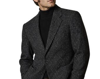 VTG 1960s Tweed Sport Coat Black Flecked Earl Glo XL Academic Blazer