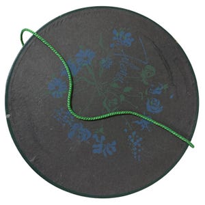 1940s Filene&#39;s VTG wallpaper hat box Black Turquoise 14&quot; x 7&quot; Retro Hat Storage