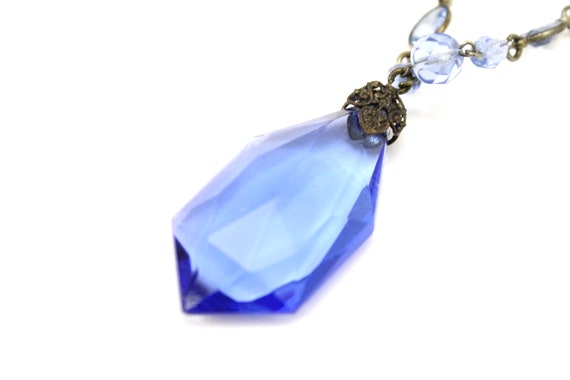 Vintage Cobalt Blue Glass Pendant Necklace 1910s … - image 2