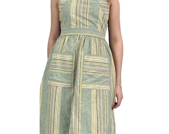 Vestido estilo pichi Young Time VTG de los años 70, rayas verdes, 100 % algodón, talla juvenil 11, nuevo en oferta