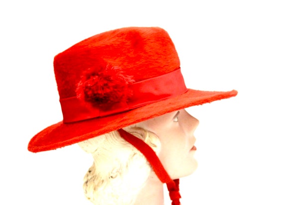 Vintage Adolfo Realites Red Fur Felt Brimmed Hat … - image 5