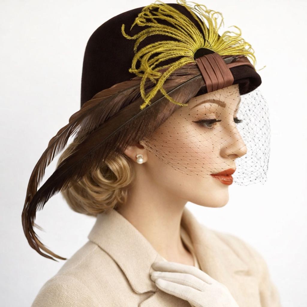 Vintage 1940s Ladies Turban Style Hat Golden Feather Pattern/ Velvet Famous Barr 1940s turban - Gem main image 4