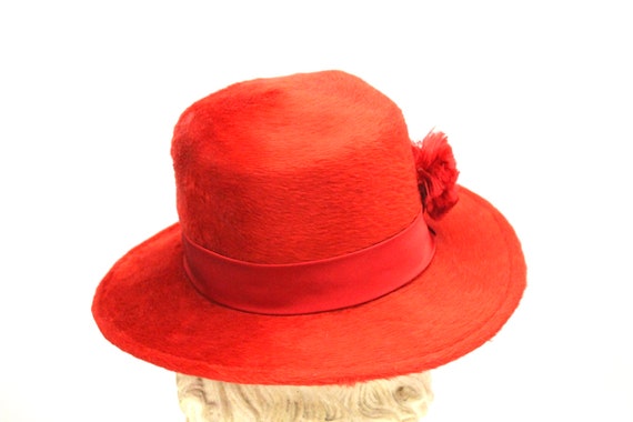 Vintage Adolfo Realites Red Fur Felt Brimmed Hat … - image 6