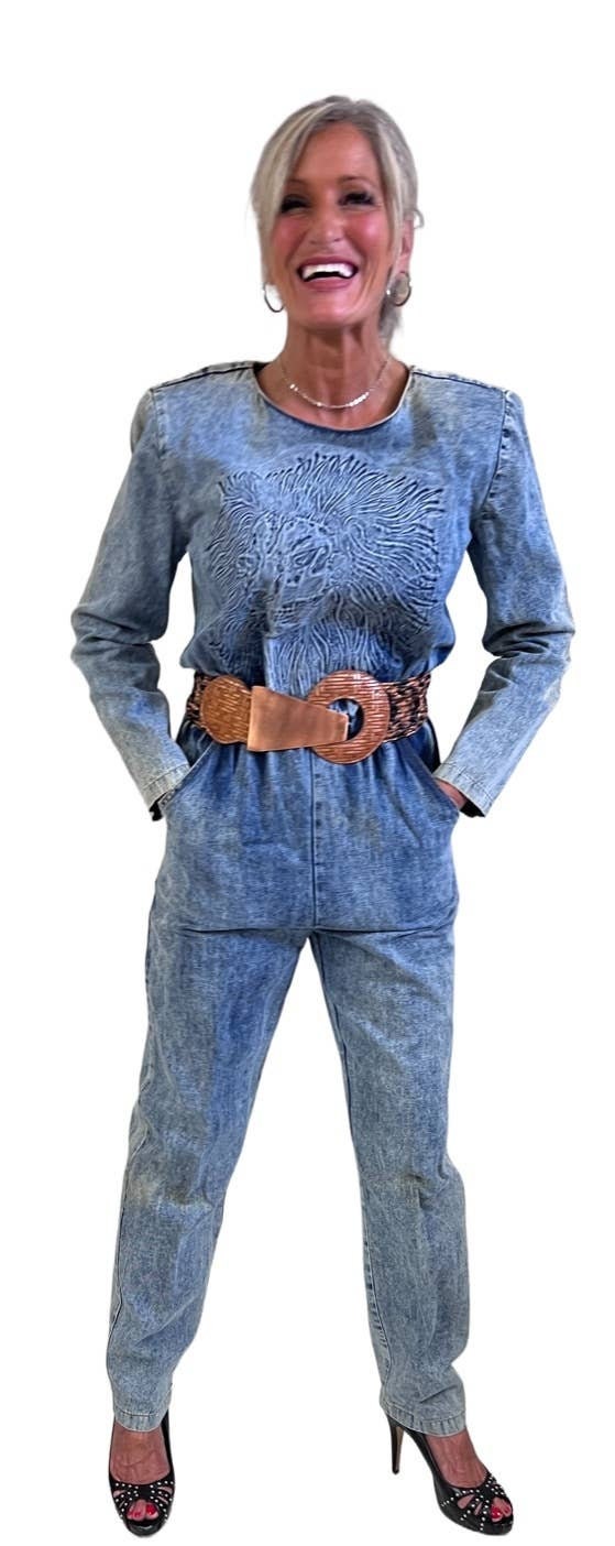 Vintage Lew Magram Embossed Maned Lion 80s Denim Jumpsuit S - Etsy