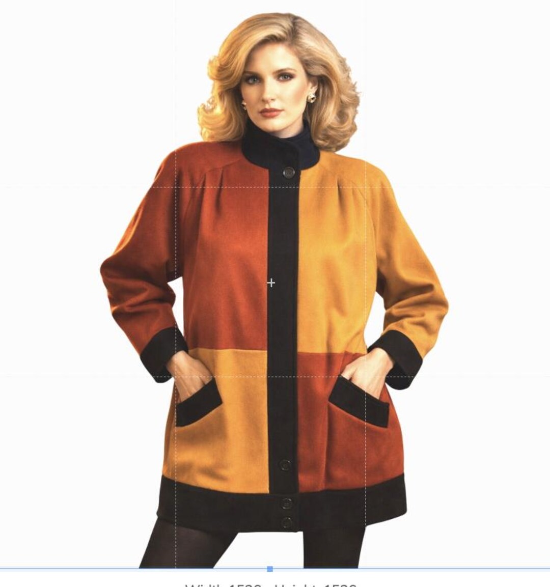 1980s Geometric Color Block Wool Coat With Bold Shoulder Line and