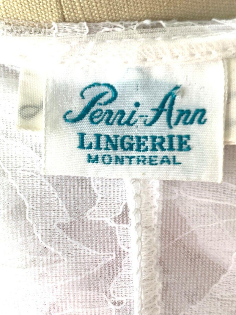 VTG 1960s Perri Ann Peignoir Set White Lace Bridal Nylon M L Romantic M/L image 11