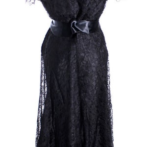 VTG 1940s Lace Gown Black Full Length Dress Slip Wearable 40-32-44 image 6