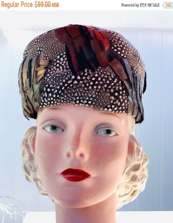 On Sale Gorgeous Vintage Pheasant Feather Pillbox