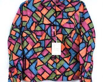 Vintage Blouse Steintex Stained Glass 100% Cotton Sz XS 32 1950s NWT