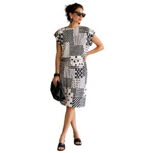 VTG 80s Serbin Sport Black White Geometric Skirt Set L Abstract Art