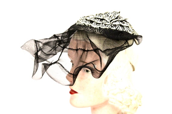 Vintage Calot Hat Horsehair Half Brim 1940s O/S G… - image 4