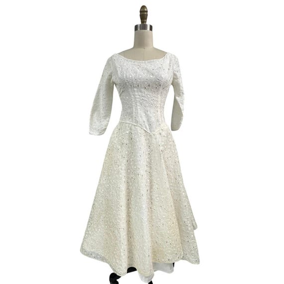 Vtg Retro 1950s White Embroidered Eyelet Dress Party Prom Wedding Gown Sz S Vtg Retro 1950s White Embroidered Eyelet Dress Party Prom Wedding Gown Sz S