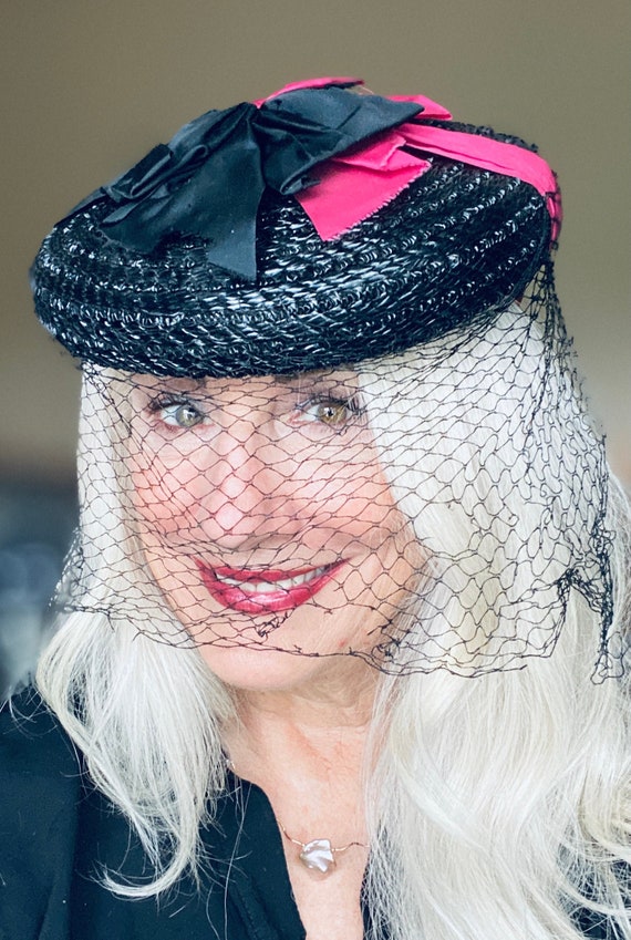 Vintage 1940s Fascinator Hat Black 