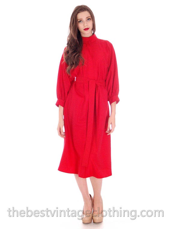 Vintage Vuokko Womens 1970s Dress Red Fine Wool Un