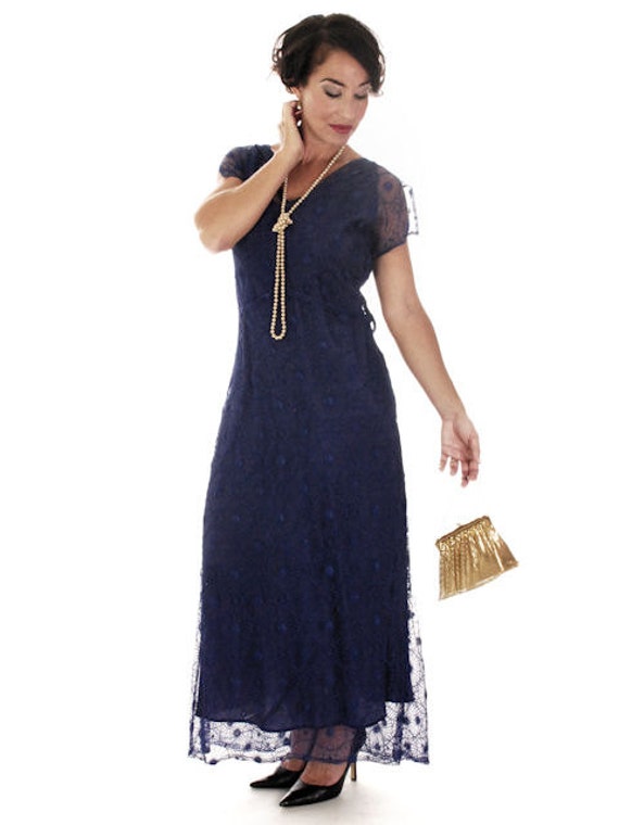 Rare 1930s Vintage Dress Maxi Bright Royal Blue S