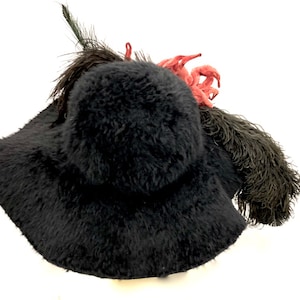 Antique Victorian Ladies Hat Wide Brim Beaver Fur Felt Feathers