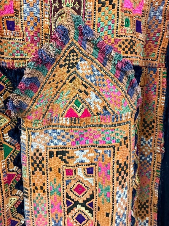Vintage Tribal Antique  Blue Velvet Embroidered F… - image 3