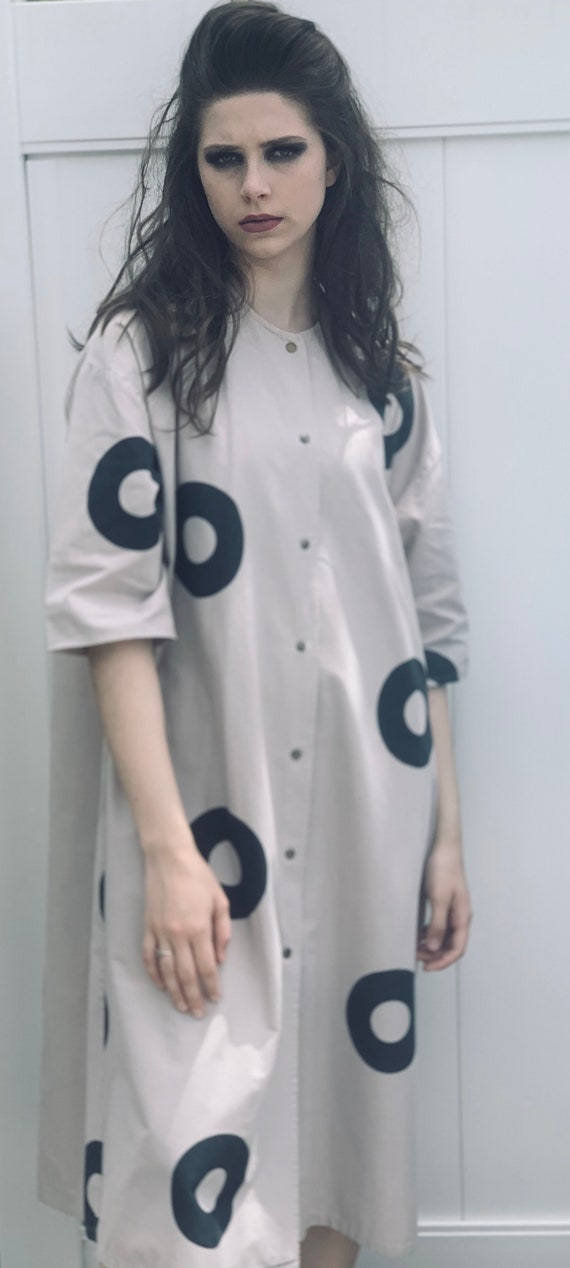Vintage Vuokko Beige Womens Dress S Gray Circles I