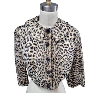 Authentic '50s VTG Animal Print Faux Fur Cropped Bolero Jacket Audrey Hepburn M