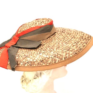 Vintage Wide Brimmed Straw Hat 1940s Brown New York Creation WW2 Guernsey Pie image 3