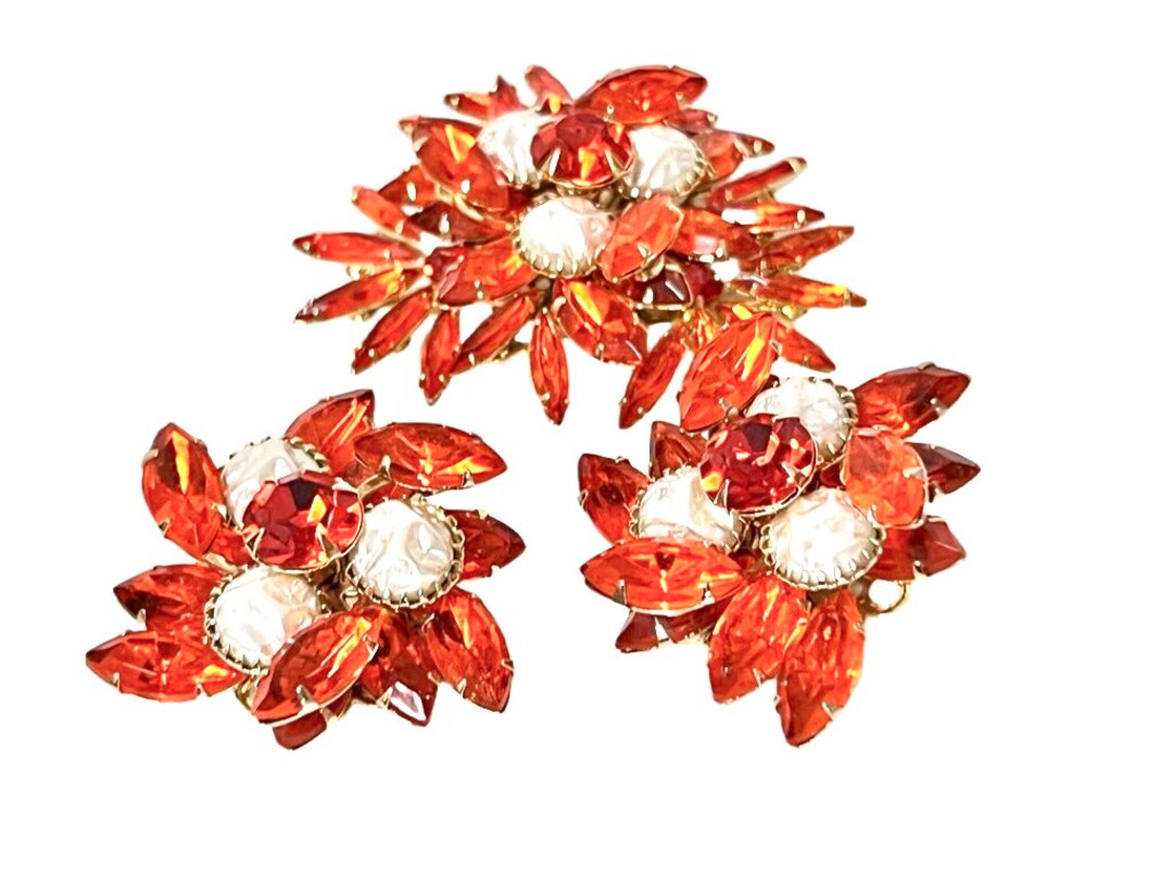Exquisite Vintage Signed Judy Lee Brooch & Earrings- Vibrant