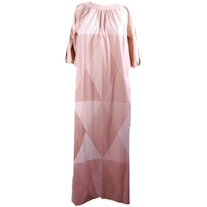 RARE VTG 1970s Marimekko Maxi Dress Flesh Pink Geometric Cotton Puff Sleeve S