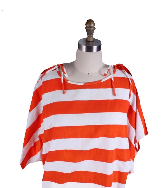 Vintage Vuokko Top Orange White Bold Striped Tuni… - image 5